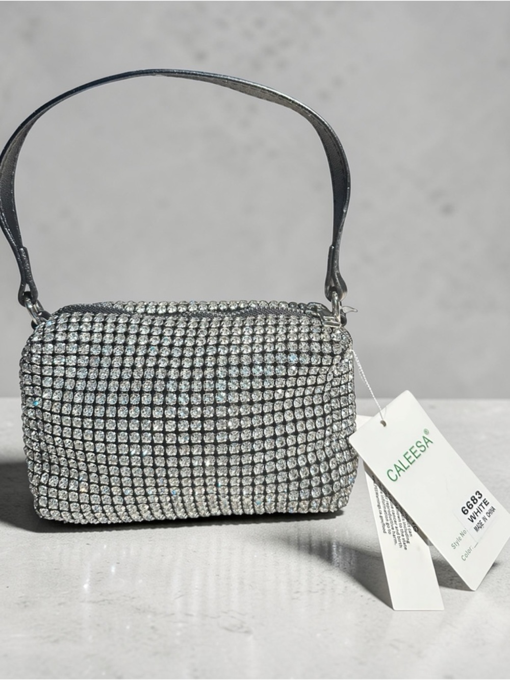 Caleesa Silver Rhinestone Mini Bag  Sparkly Top Handle Evening Clutch Glam - Picture 4 of 8